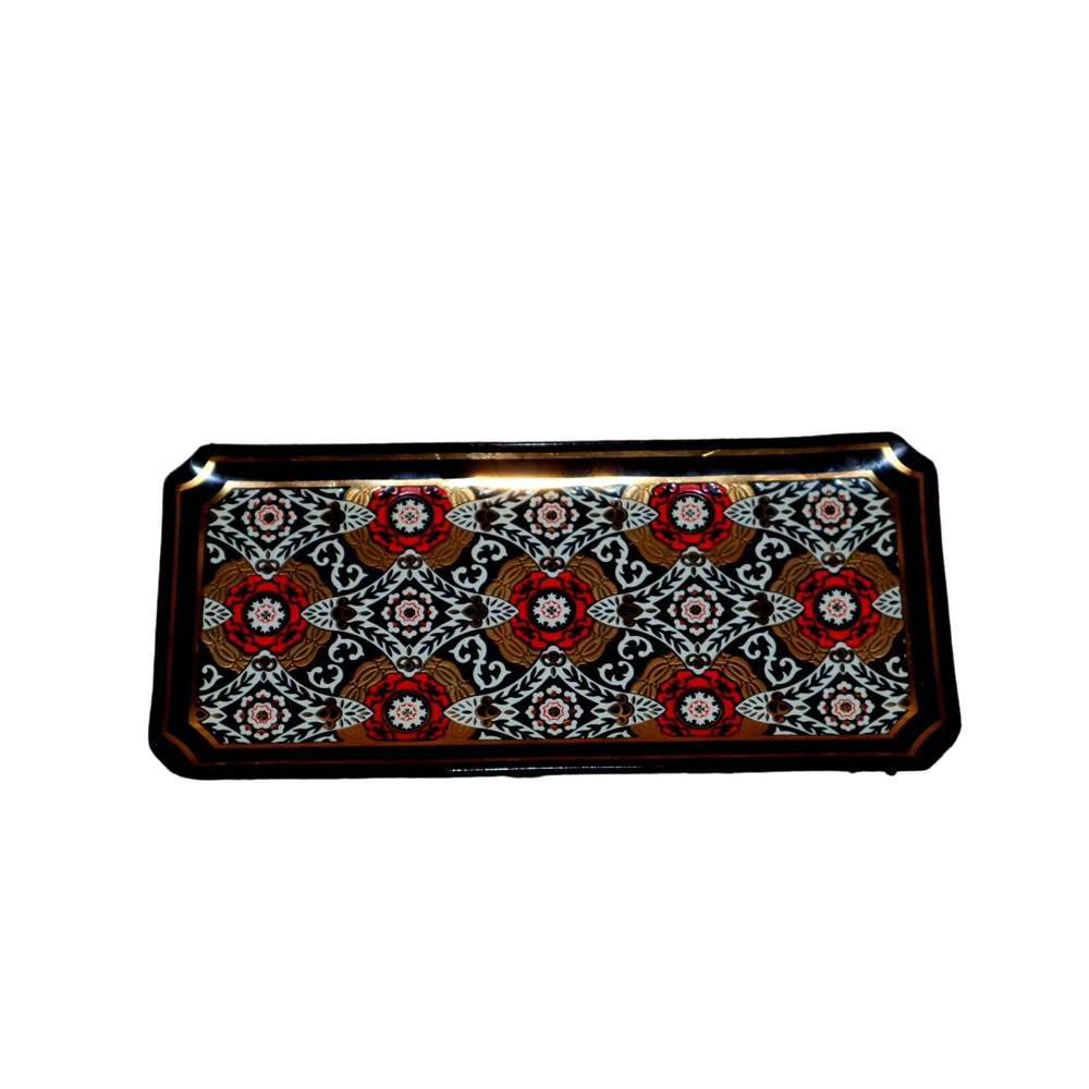 Trinket Vanity Tray Red, Gold, White Colorful Glass Jewelry/Trinket 9''x4''